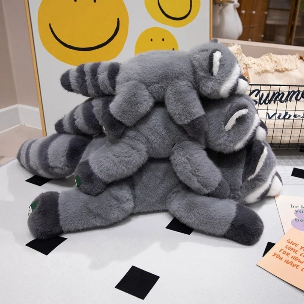 Peluche lestée raton laveur gris