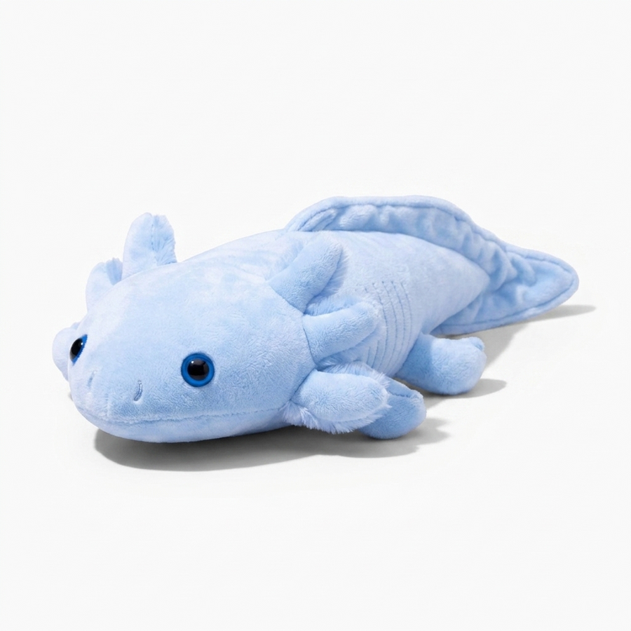 Axolotl Kuscheltier lang blau Kuschelkissen - Fond blanc angle