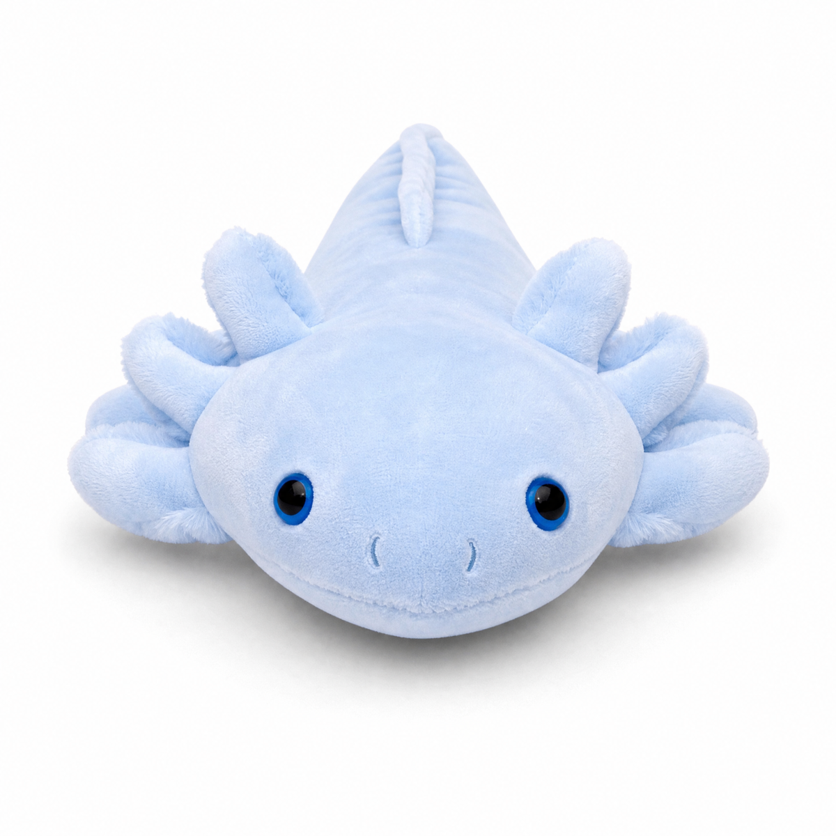 Axolotl Kuscheltier lang blau Kuschelkissen - Fond blanc frontal