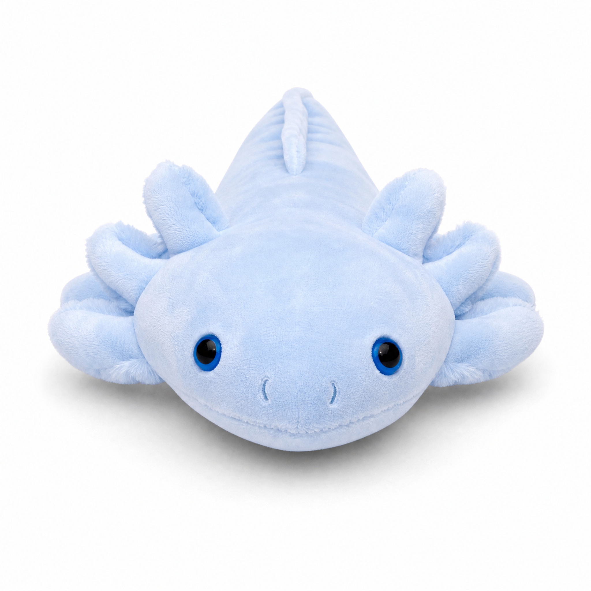 Axolotl Kuscheltier lang blau Kuschelkissen - Fond blanc frontal