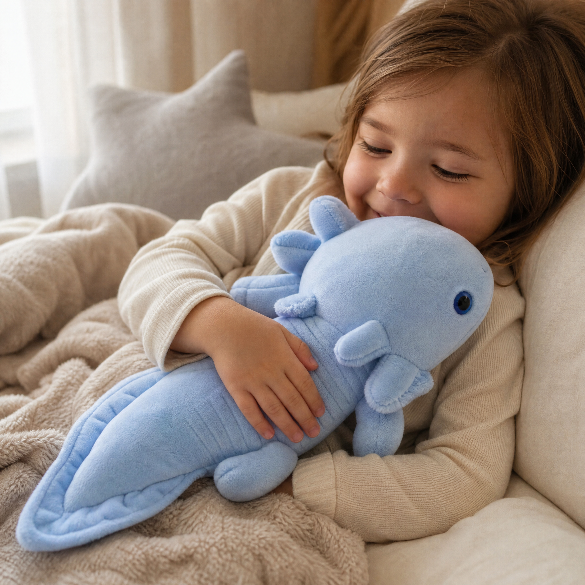 Axolotl Kuscheltier lang blau Kuschelkissen - Utilisation cosy intérieur
