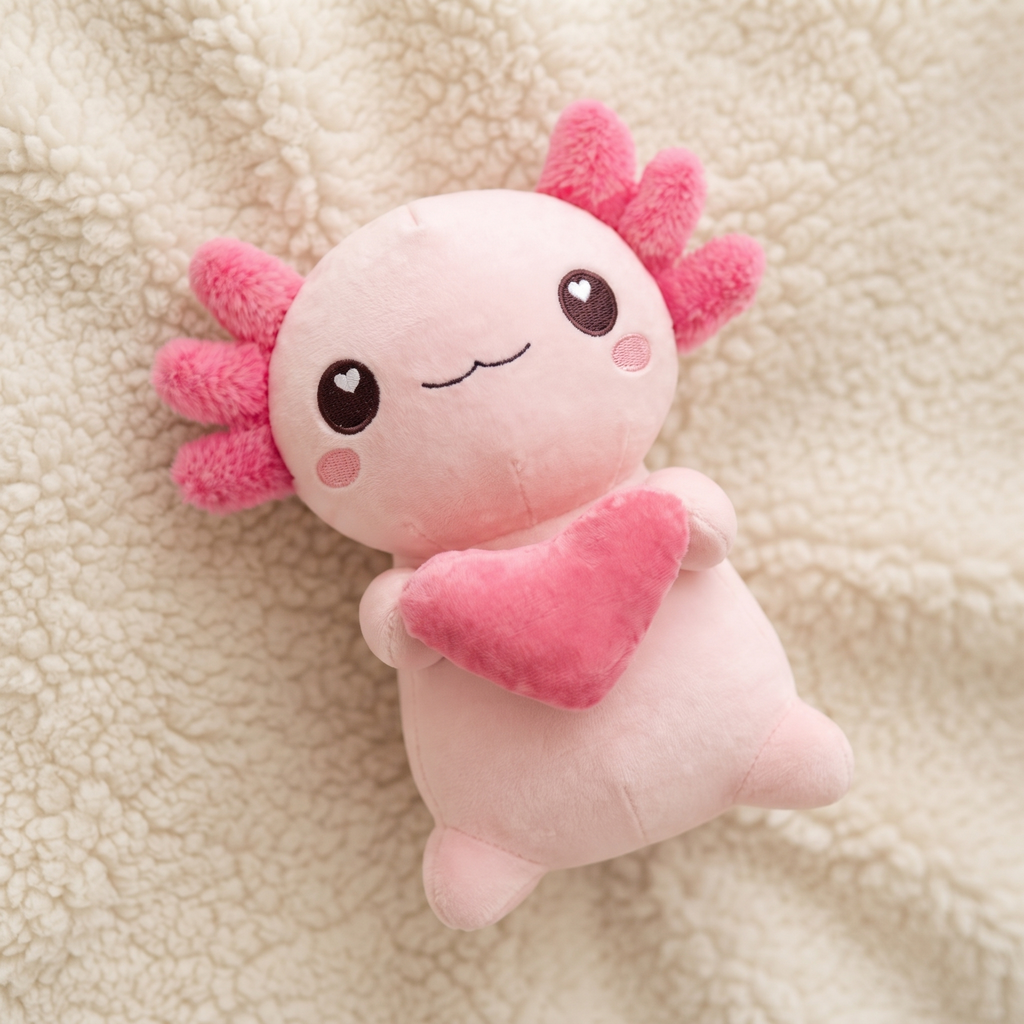 Axolotl Kuscheltier rosa mit Herz Kawaii - Détail matière