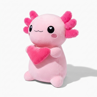 Axolotl Kuscheltier rosa mit Herz Kawaii - Fond blanc angle