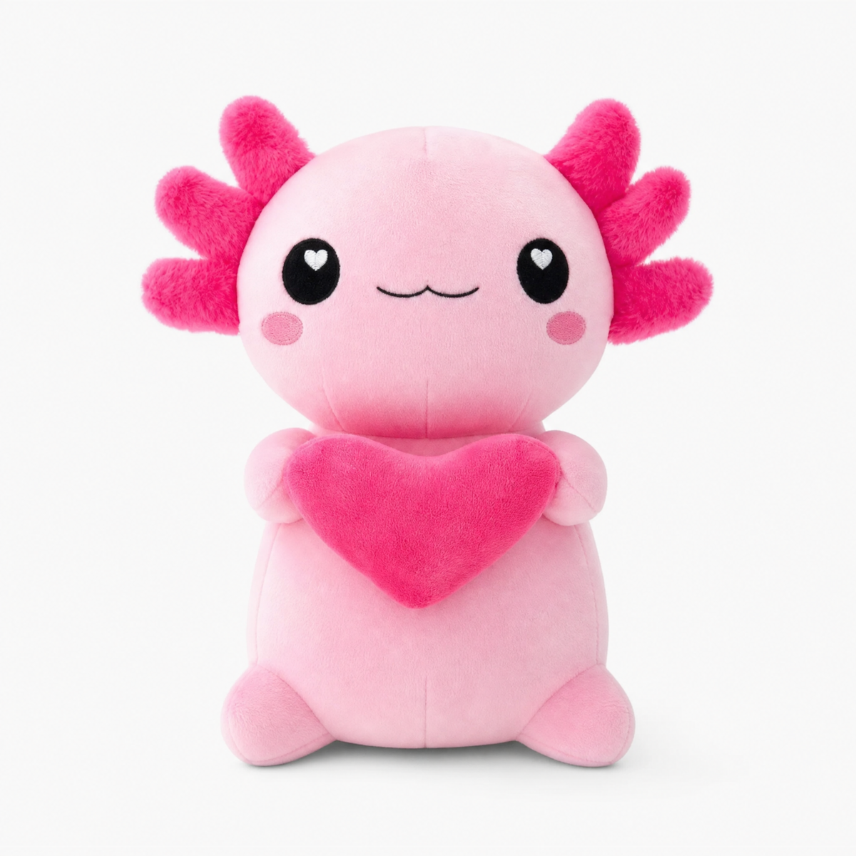 Axolotl Kuscheltier rosa mit Herz Kawaii - Fond blanc frontal
