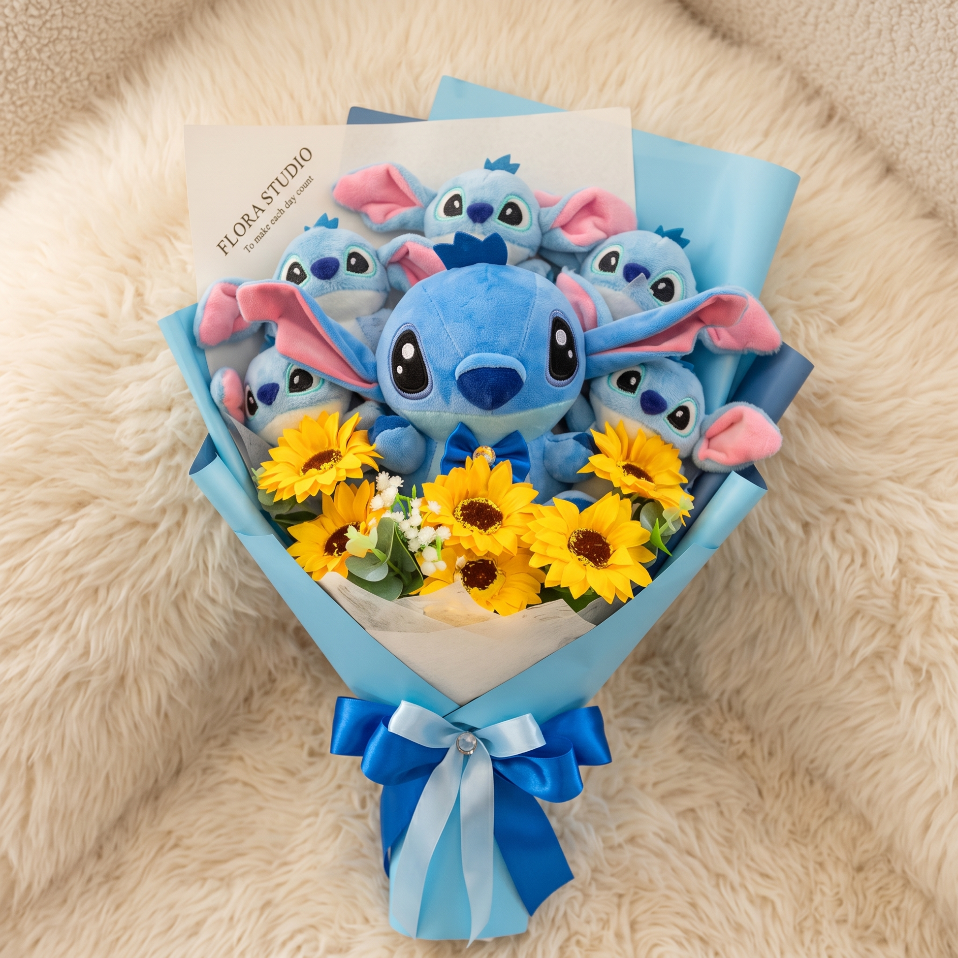 Bouquet Peluche Stitch avec Fleurs - Detail matière