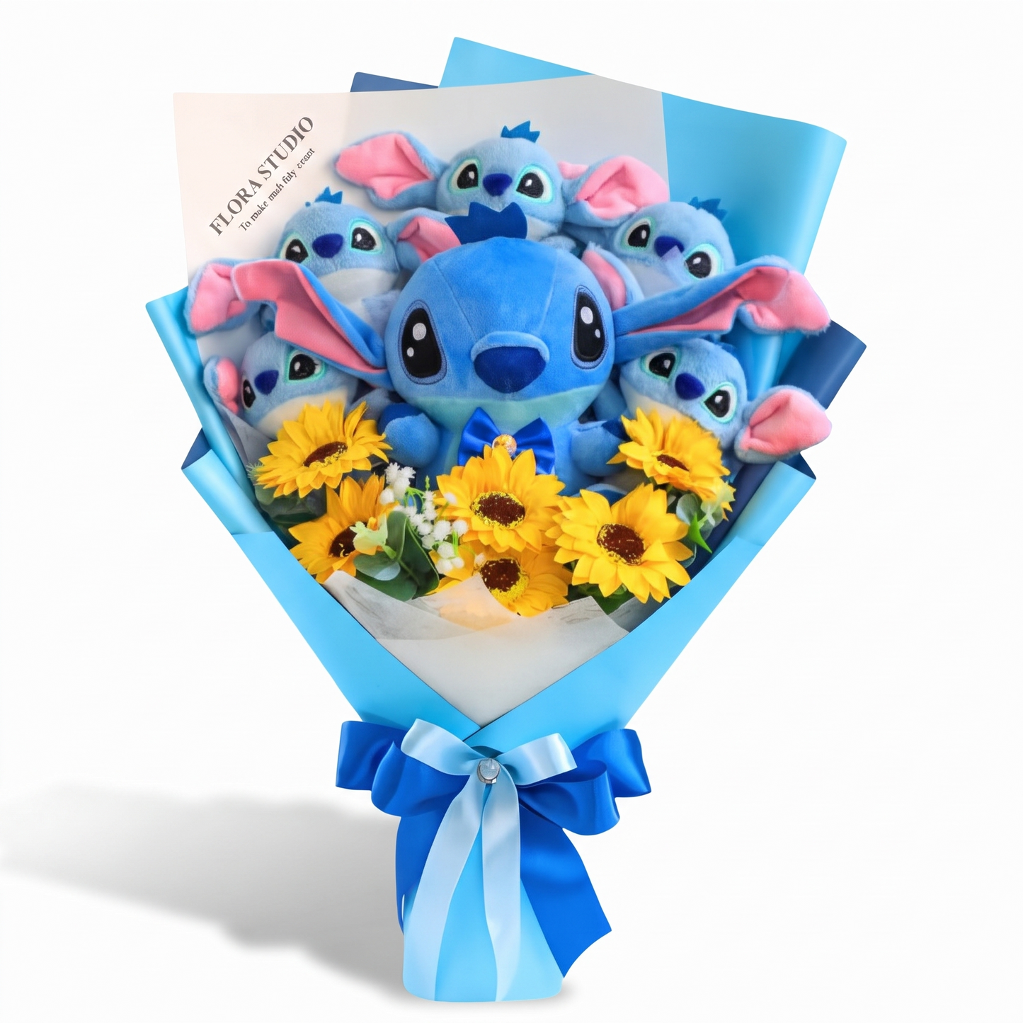 Bouquet Peluche Stitch avec Fleurs - fond blanc Frontal