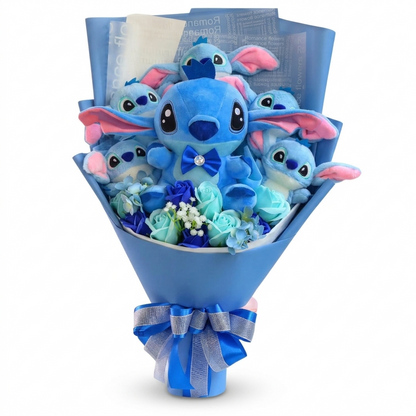 Bouquet Peluche Stitch avec Fleurs - Modèle 1
