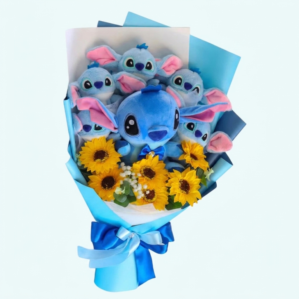 Bouquet Peluche Stitch avec Fleurs - Modèle 2