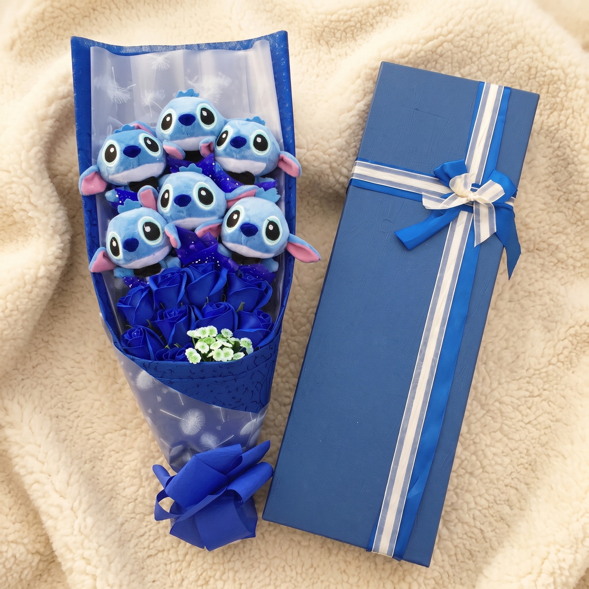 Bouquet Peluche Stitch Gentleman 6 Pièces - Détail matière