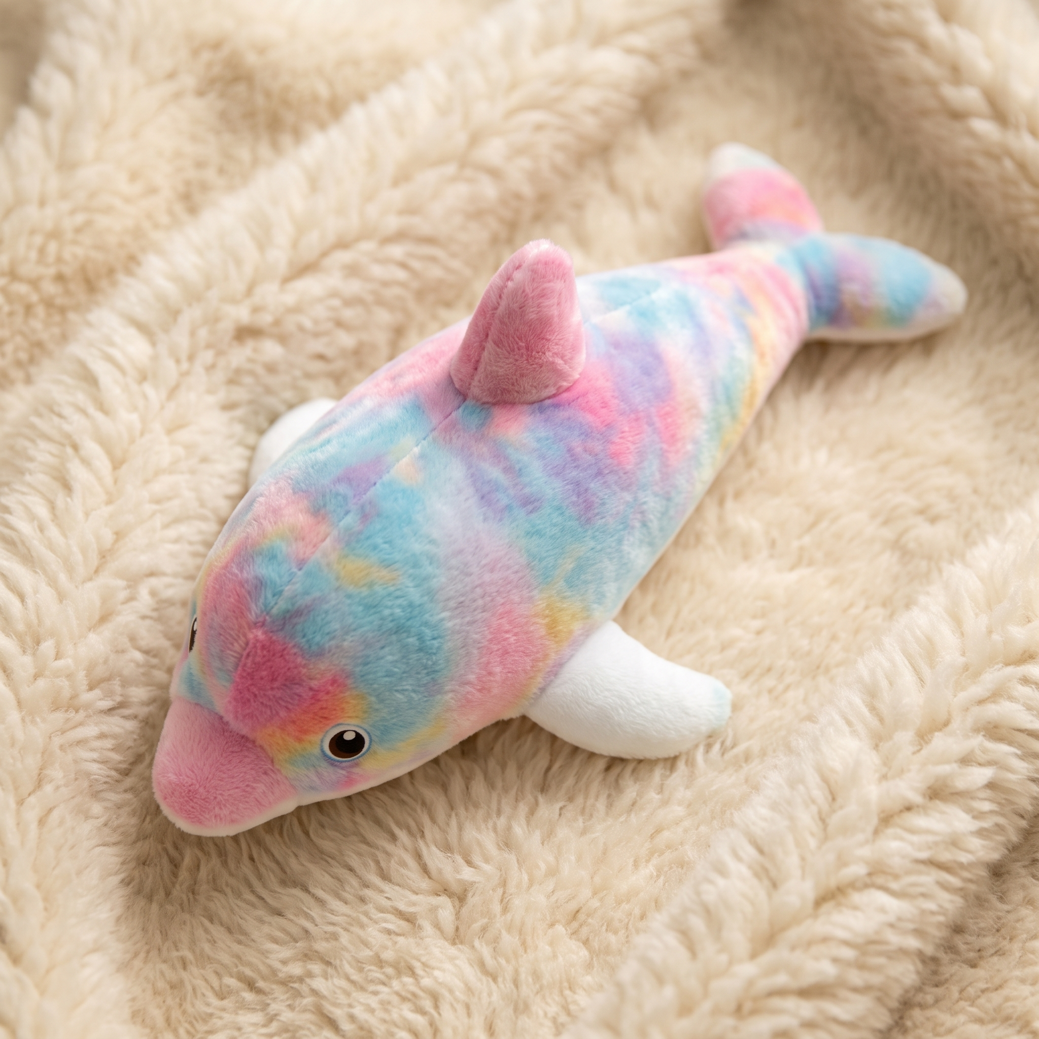 Buntes Delphin Kuscheltier groß Regenbogen - Détail matière