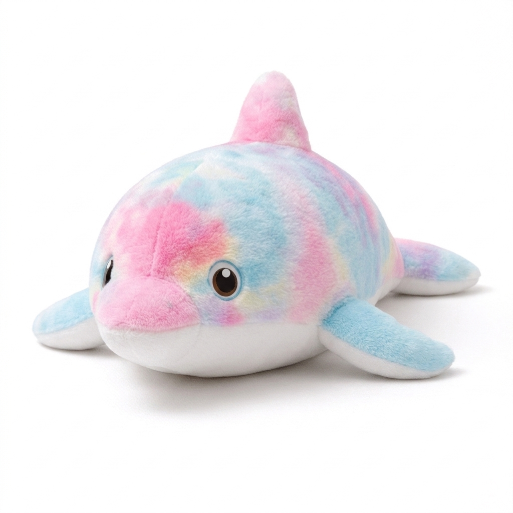 Buntes Delphin Kuscheltier groß Regenbogen - Fond blanc angle