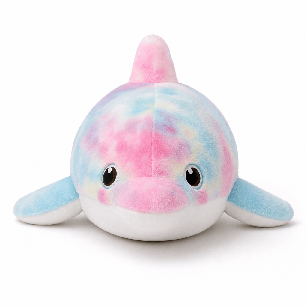 Buntes Delphin Kuscheltier groß Regenbogen - Fond blanc frontal