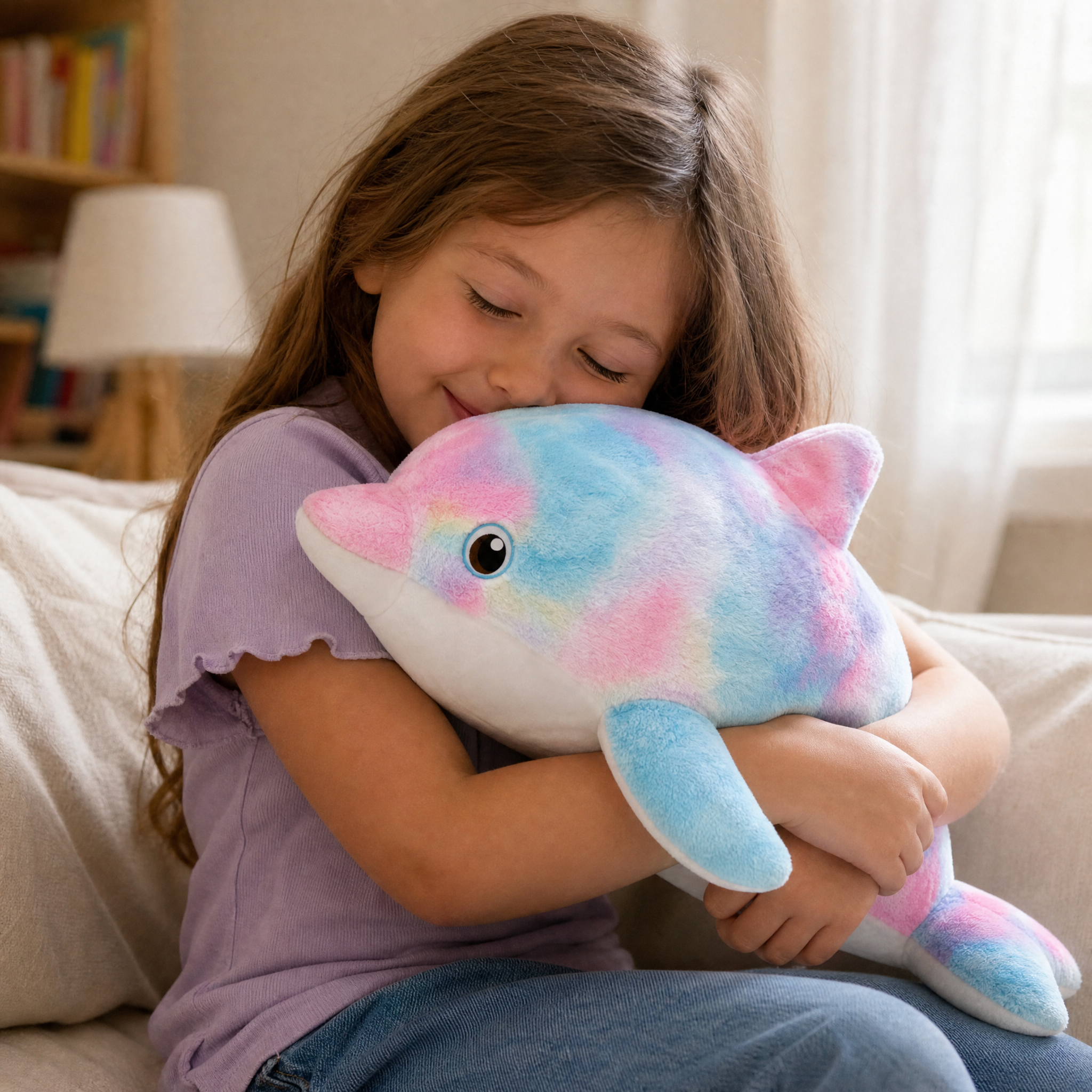 Buntes Delphin Kuscheltier groß Regenbogen - Utilisation cosy intérieur