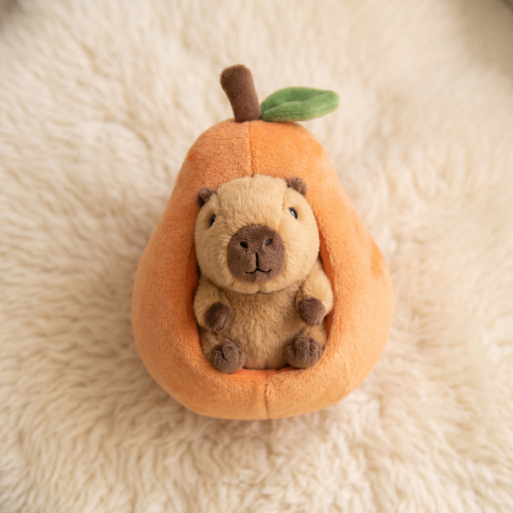 Capybara Kuscheltier in Pfirsich Fruchthülle - Détail matière