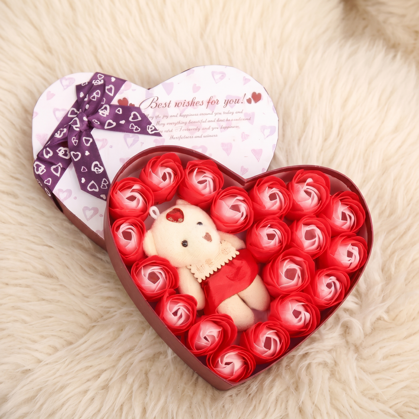 Coffret Ours Roses Saint-Valentin - Detail matière