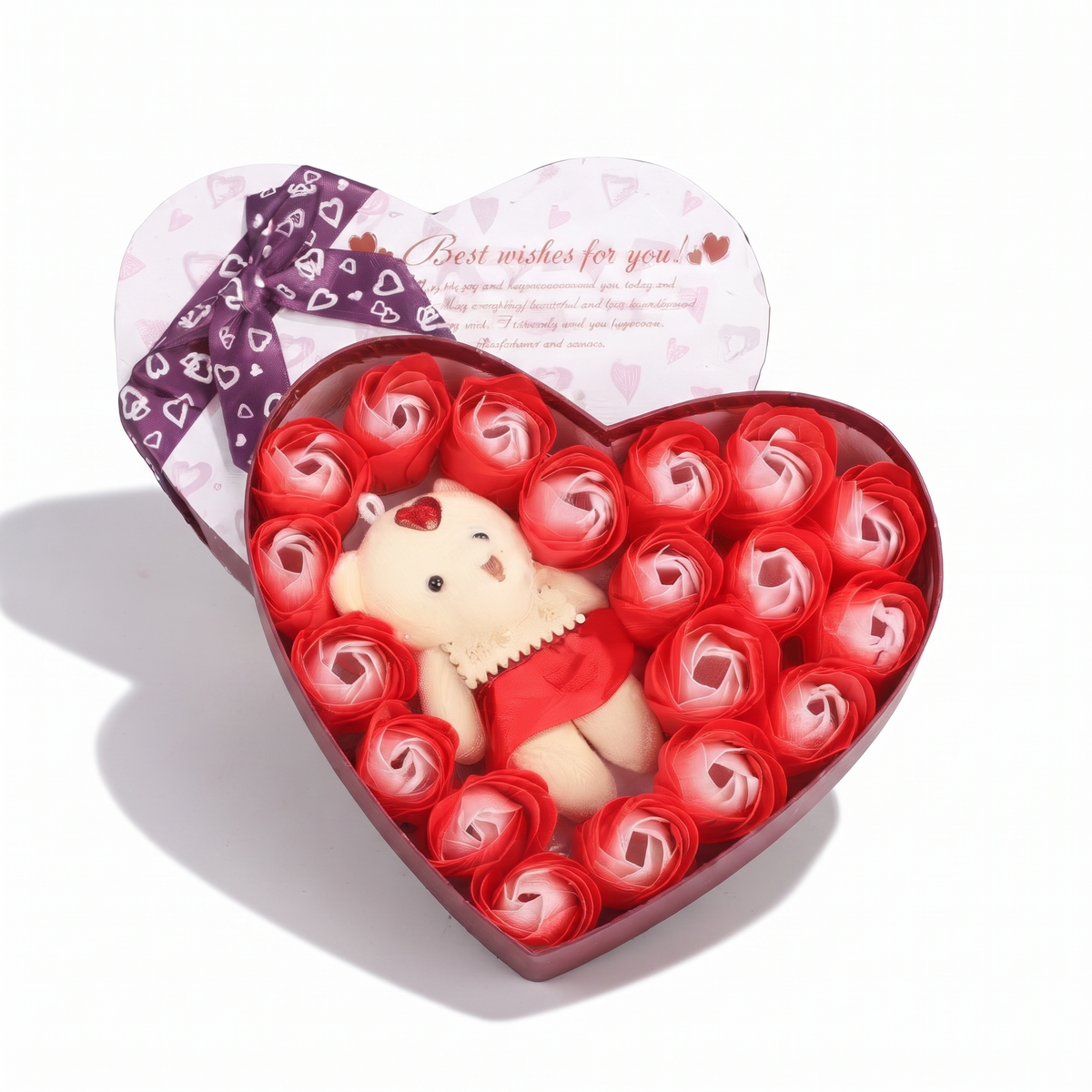 Coffret Ours Roses Saint-Valentin - fond blanc Frontal