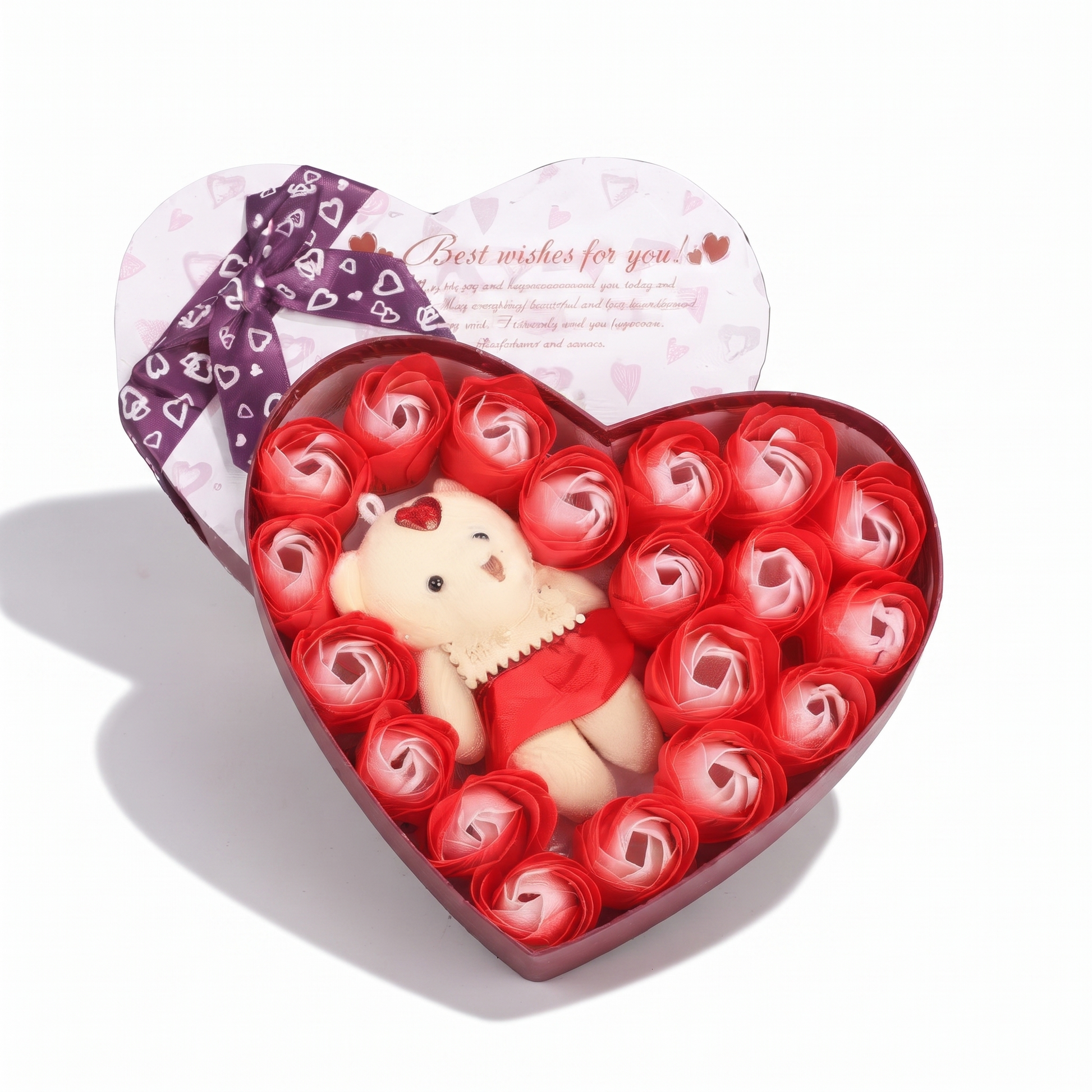 Coffret Ours Roses Saint-Valentin - fond blanc Frontal