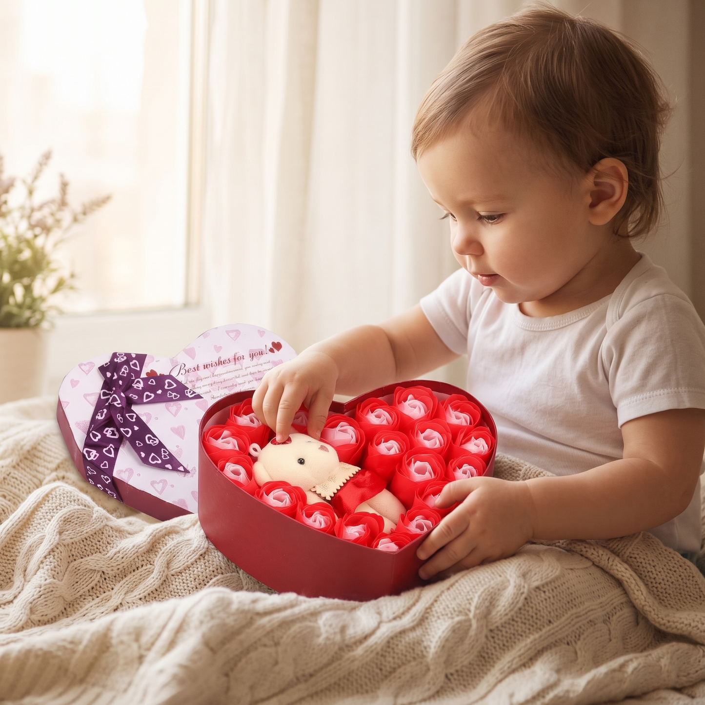 Coffret Ours Roses Saint-Valentin - Utilisation cosy intérieur