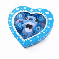 Coffret Peluche Stitch Boîte Cœur Roses Bleues - Fond blanc frontal