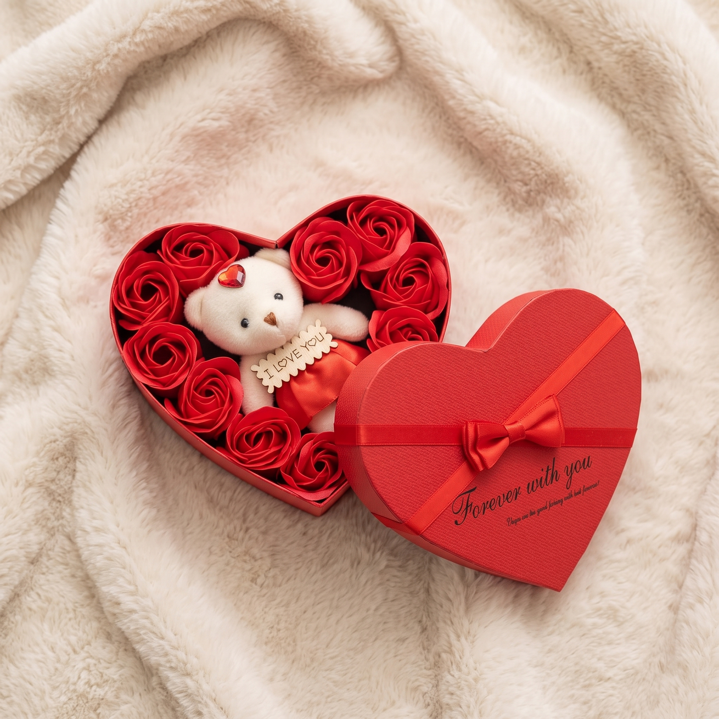 Coffret Roses Savon avec Ours en Peluche Cœur - Detail matière