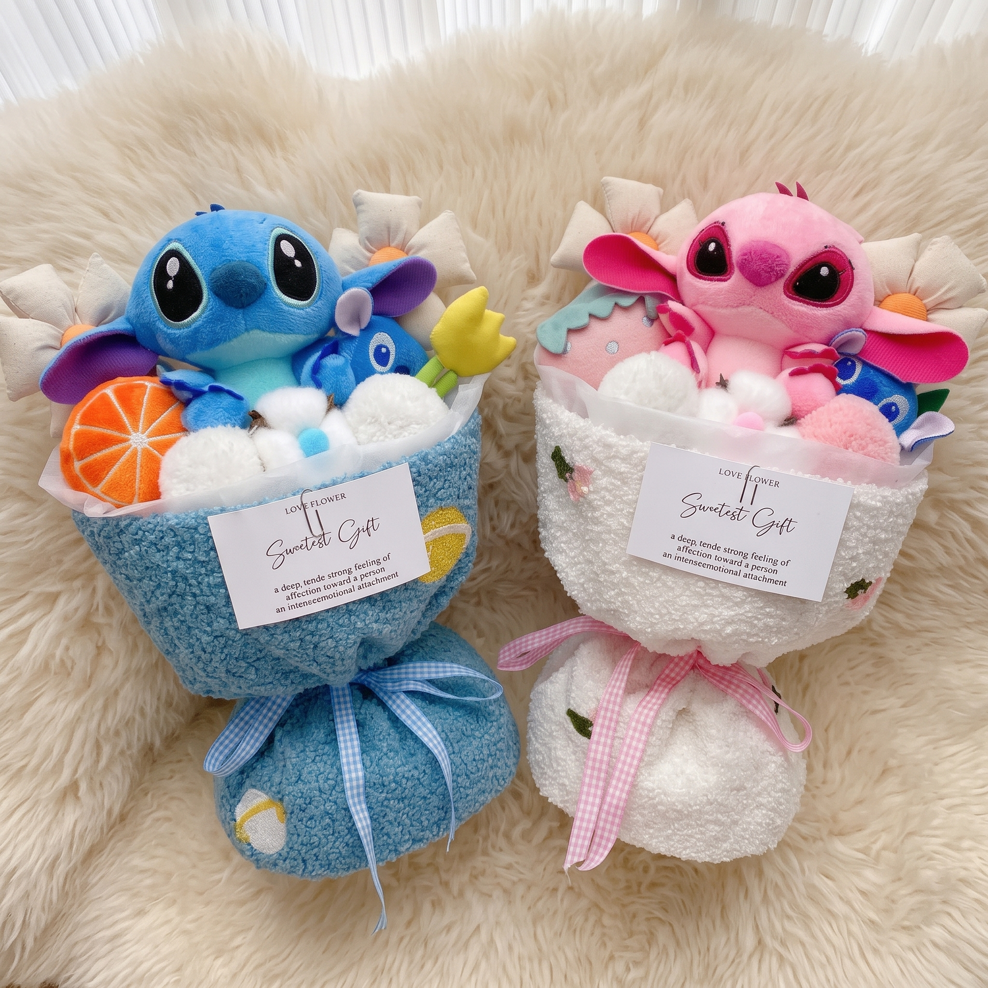 Coupe Peluche Stitch et Angel Fruits Kawaii - Detail matière