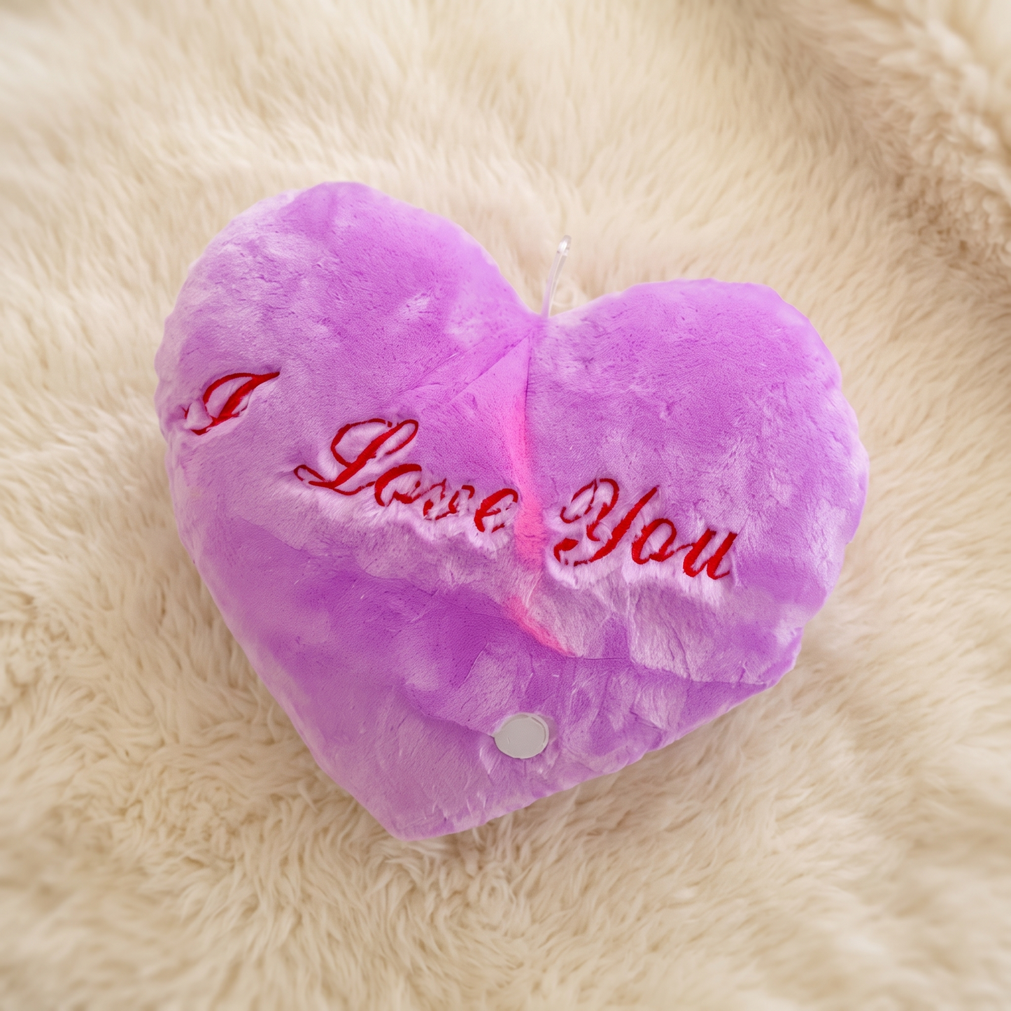 Coussin Cœur Violet I Love You - Detail matière