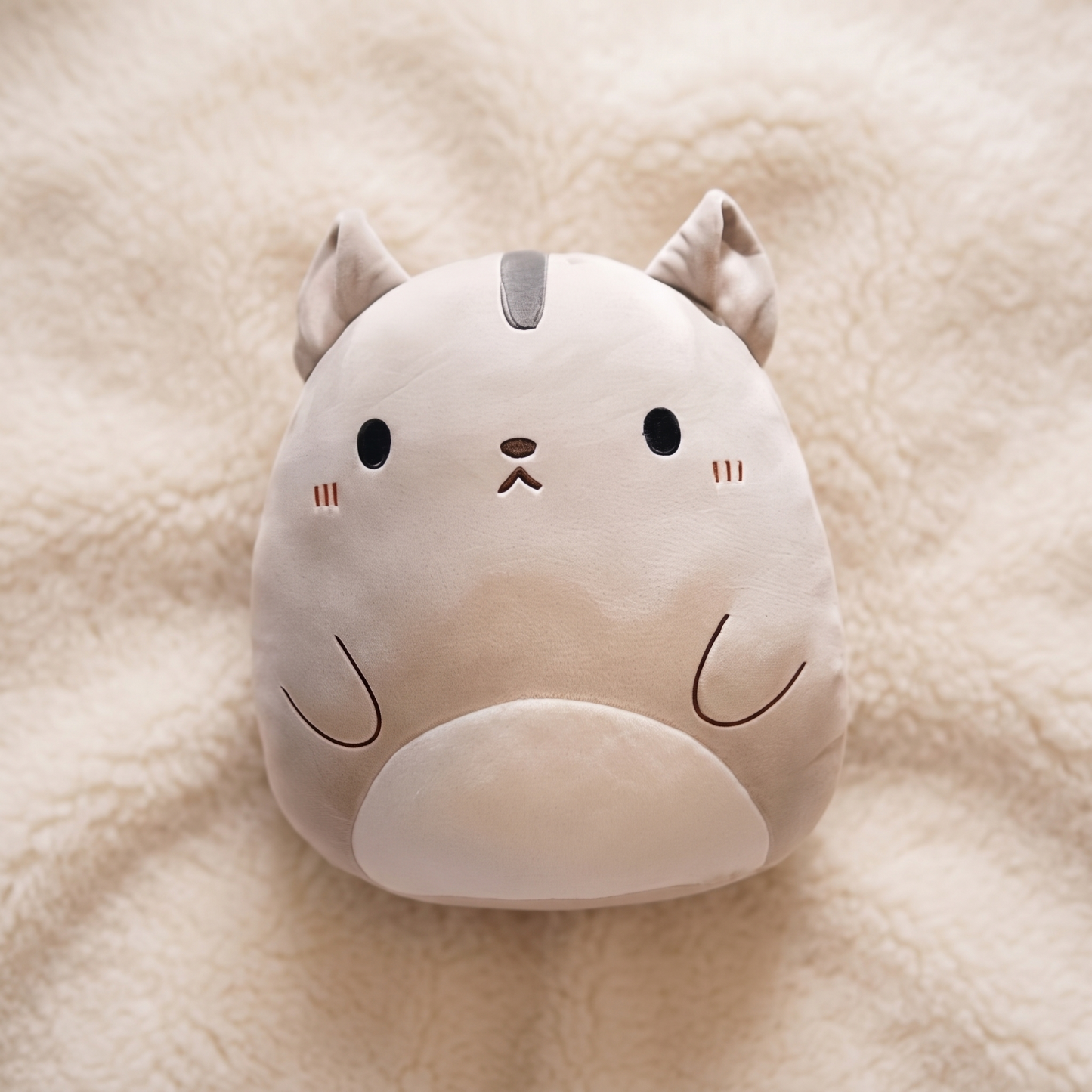 Coussin Peluche Chat Beige Doux - Détail matière