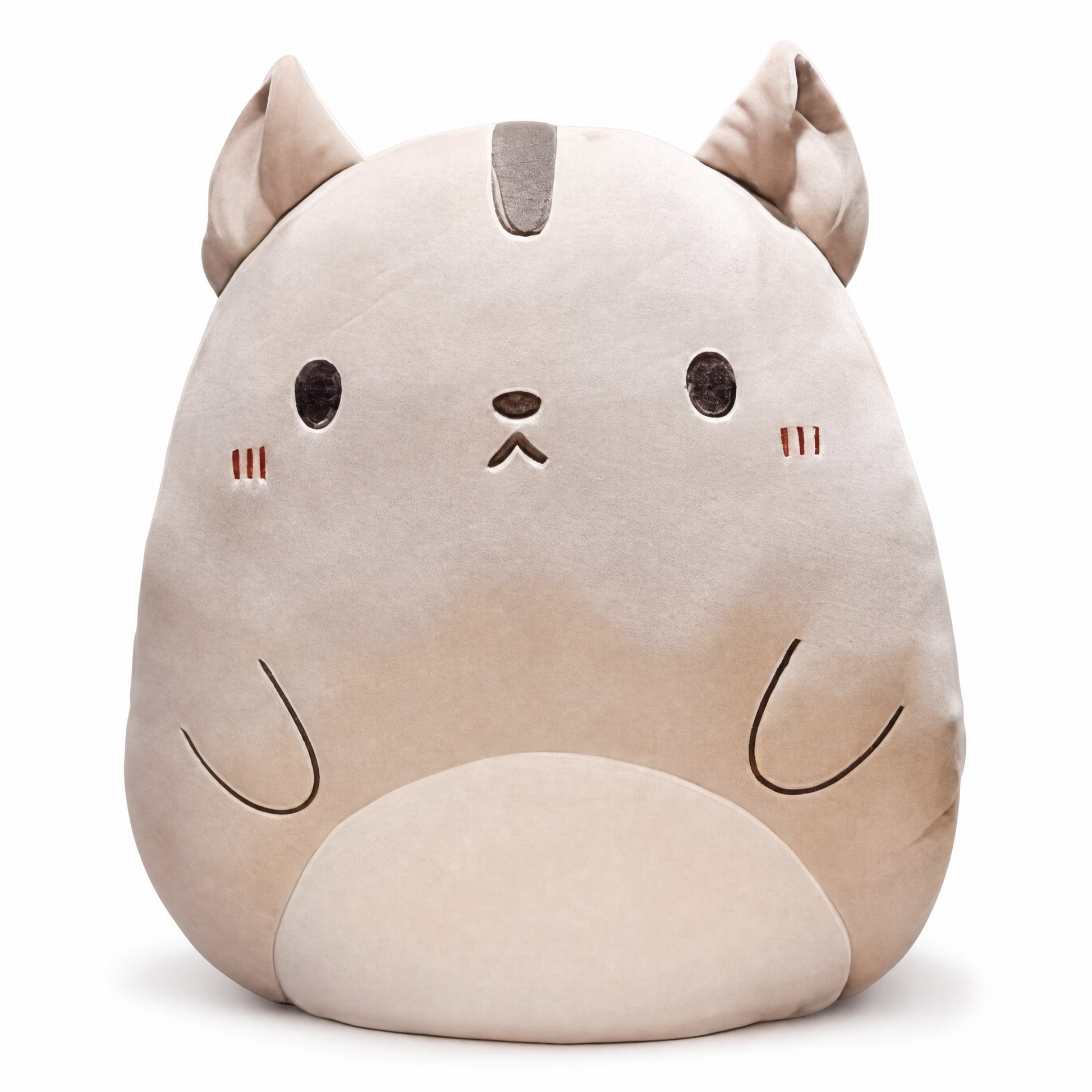 Coussin Peluche Chat Beige Doux - Fond blanc frontal