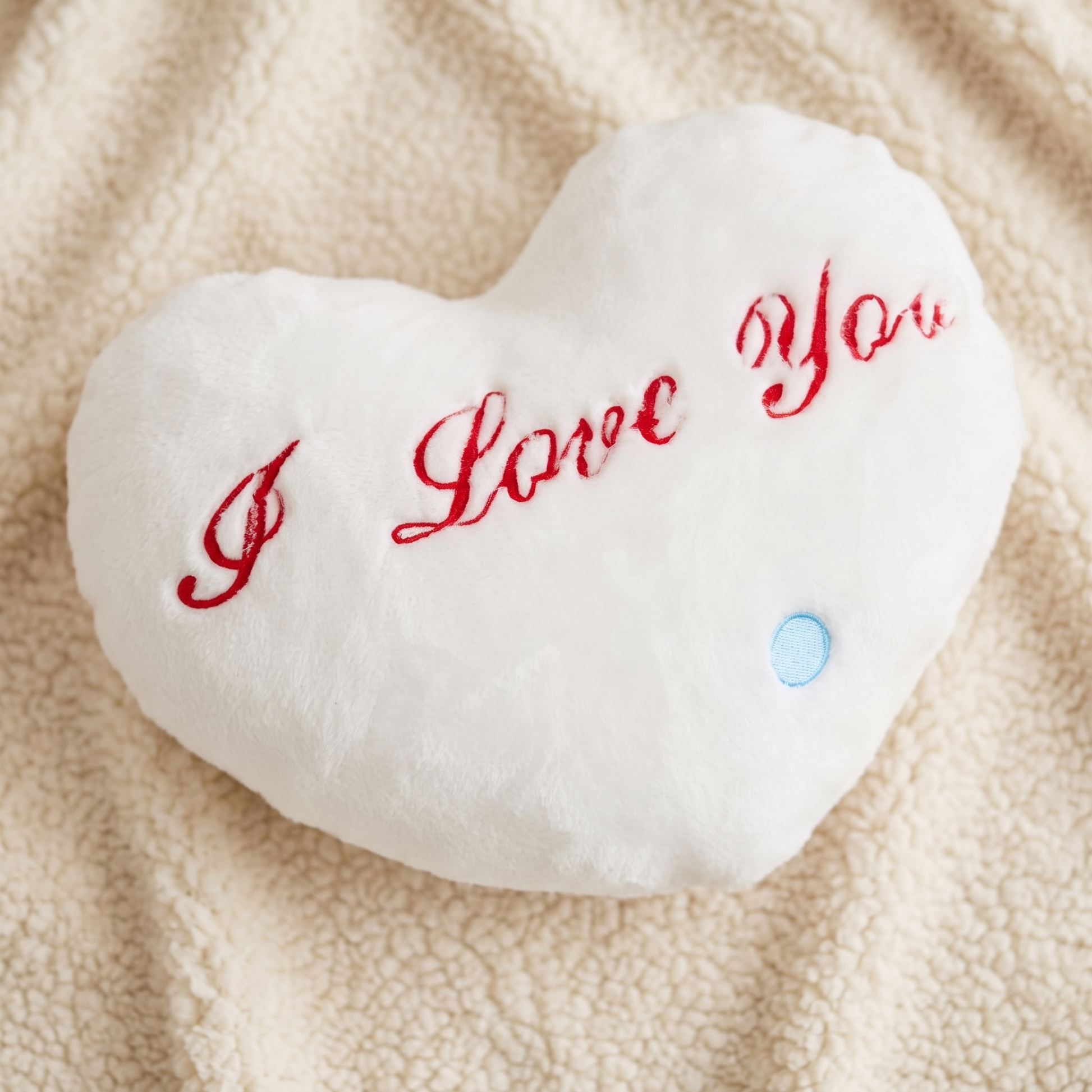 Coussin Peluche Cœur I Love You - Detail matière