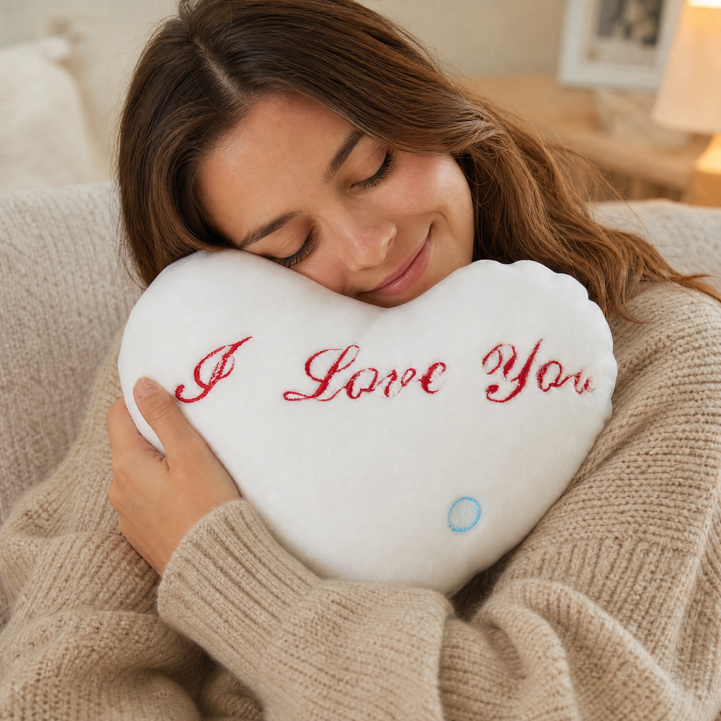 Coussin Peluche Cœur I Love You - Utilisation cosy intérieur