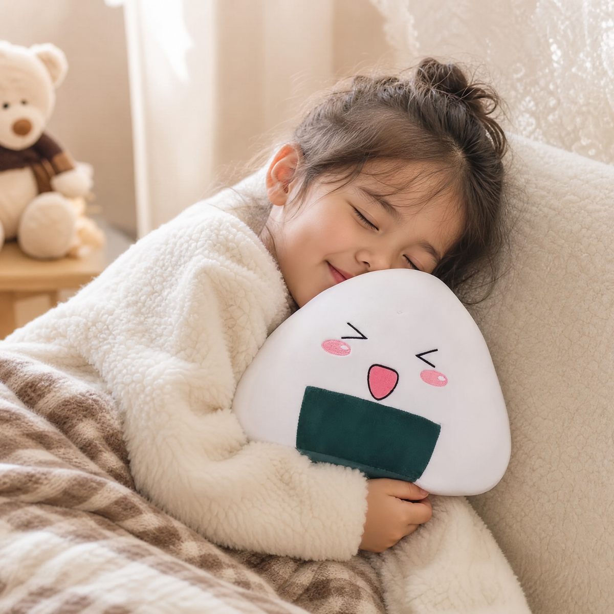 Coussin Sushi Kawaii Onigiri - Utilisation cosy intérieur
