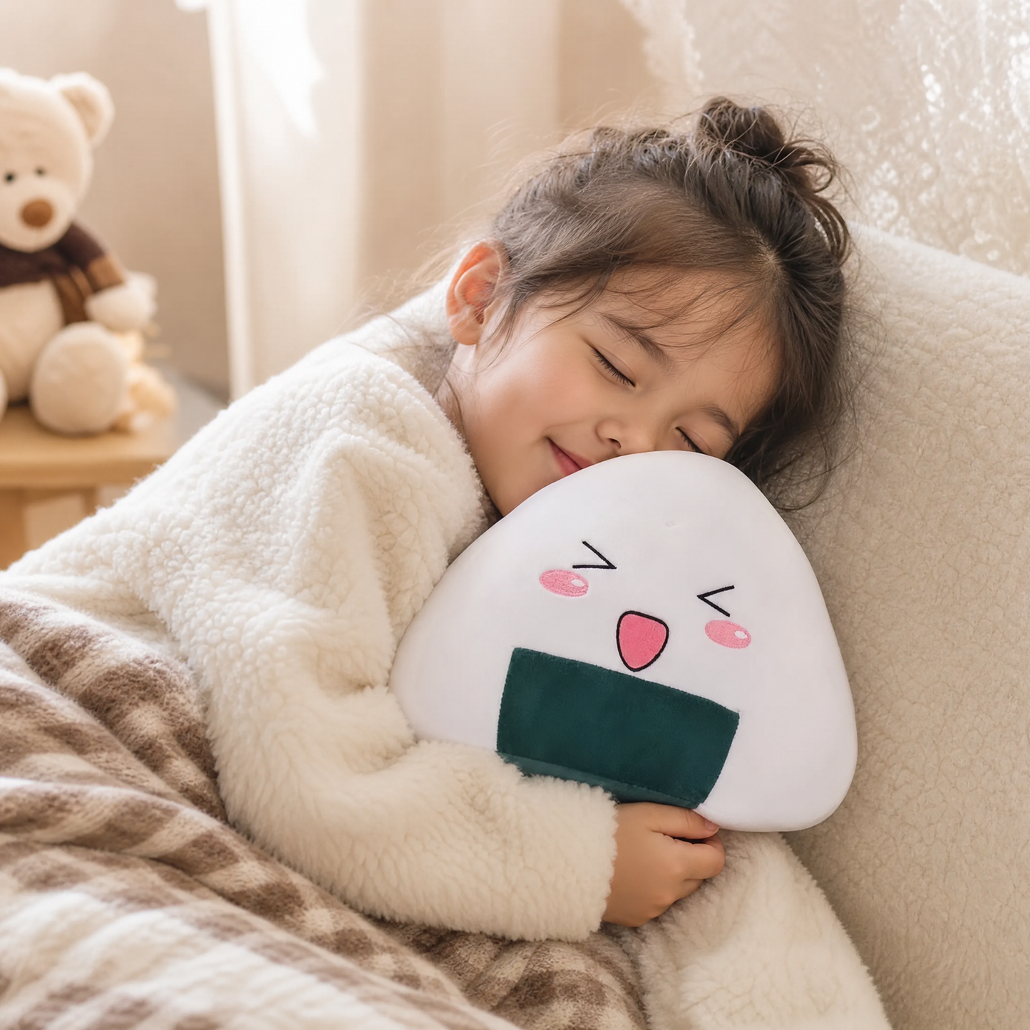 Coussin Sushi Kawaii Onigiri - Utilisation cosy intérieur