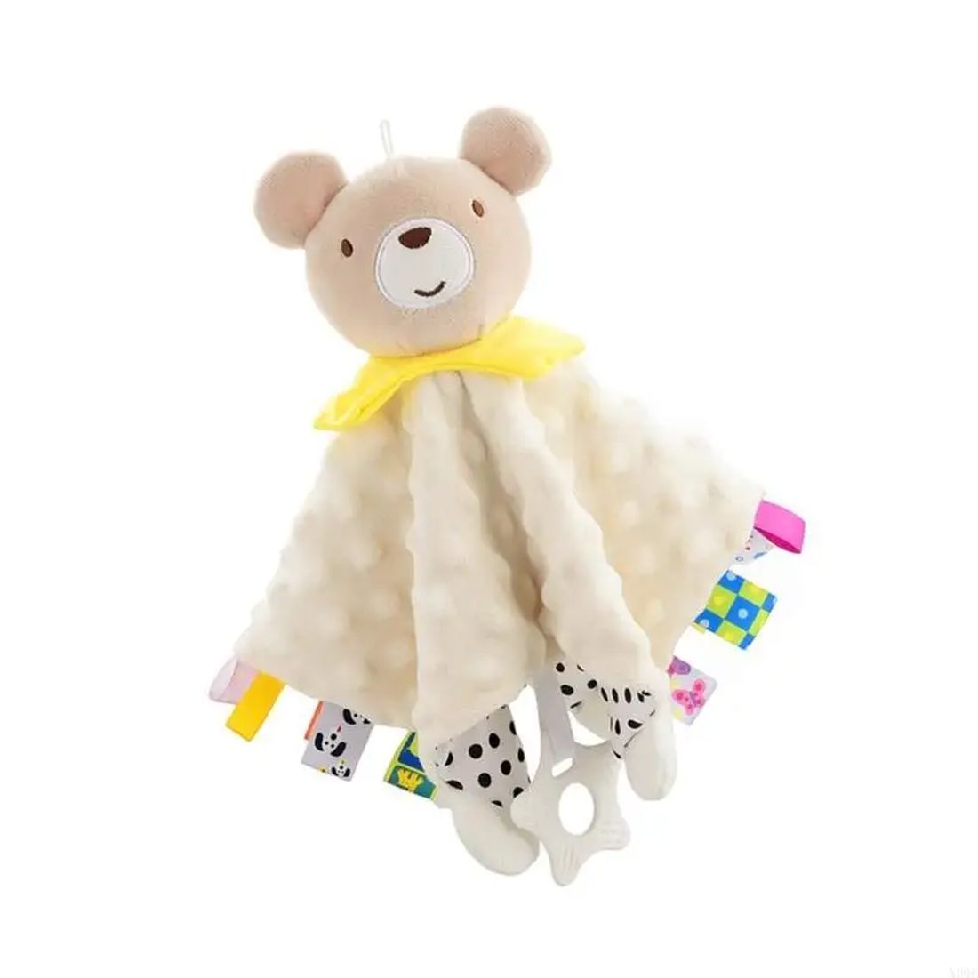 Doudou carré jaune tête peluche ourson