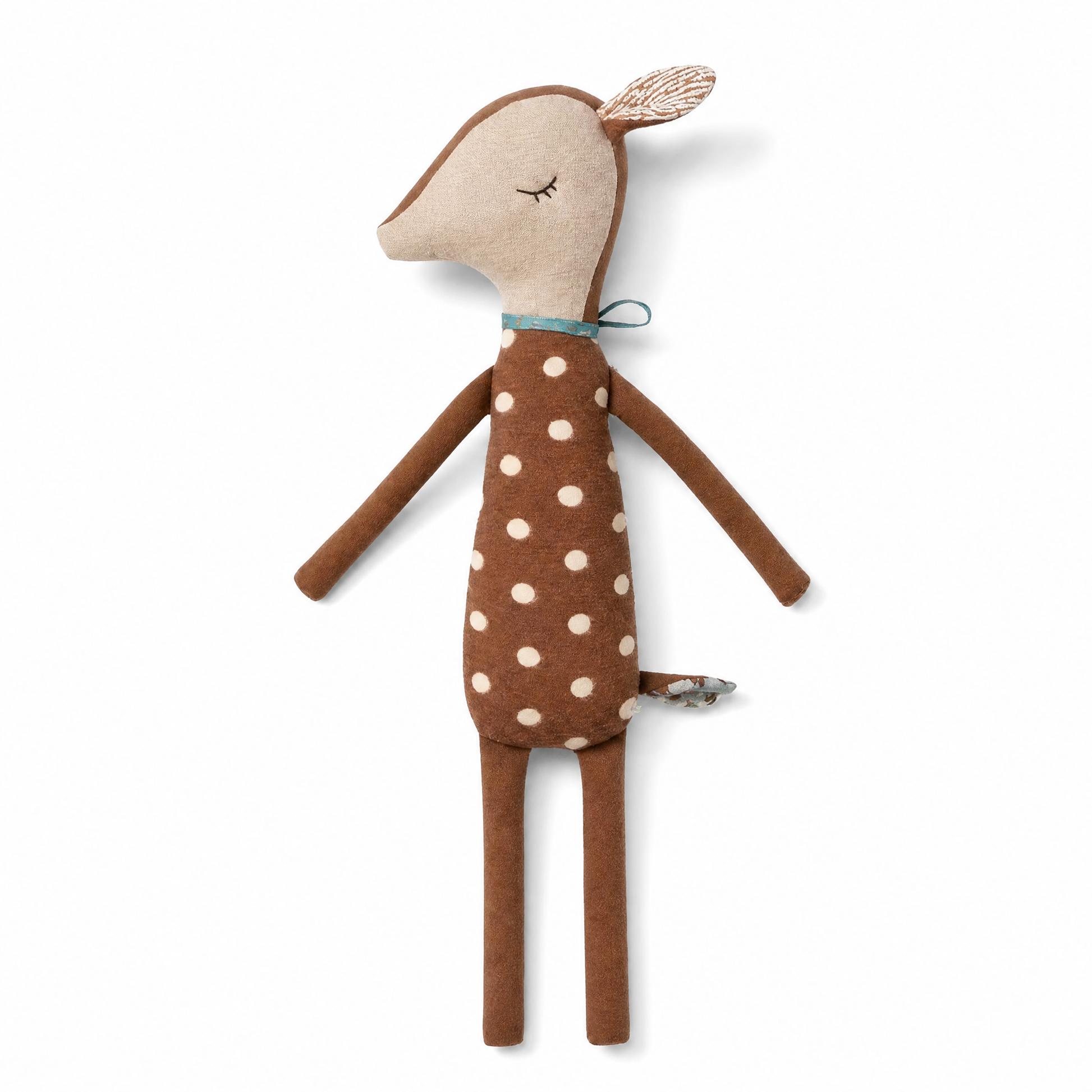 Doudou Cerf en Robe à Pois - Fond blanc frontal