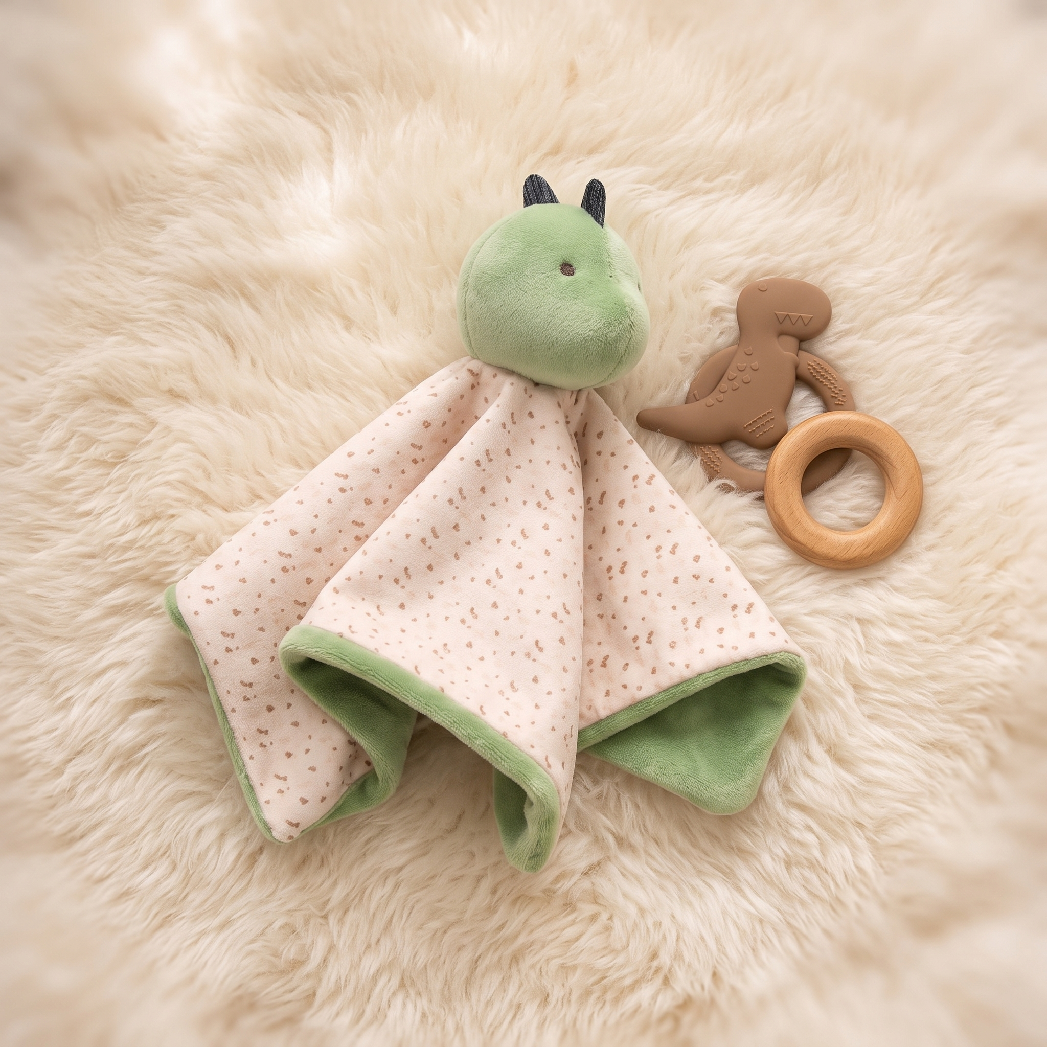Doudou Dinosaure Plat Vert pour Bébé - Detail matière