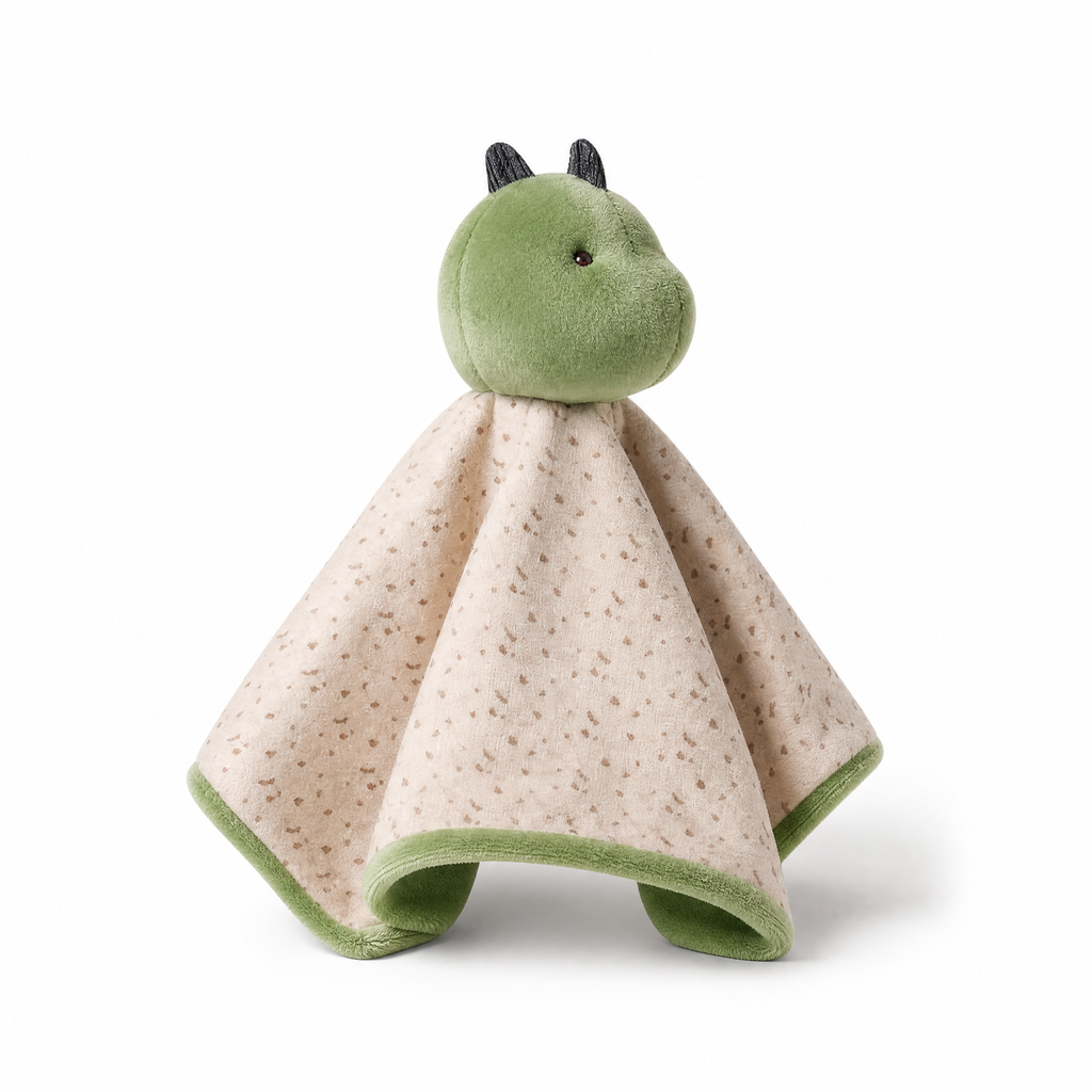 Doudou Dinosaure Plat Vert pour Bébé - fond blanc Frontal