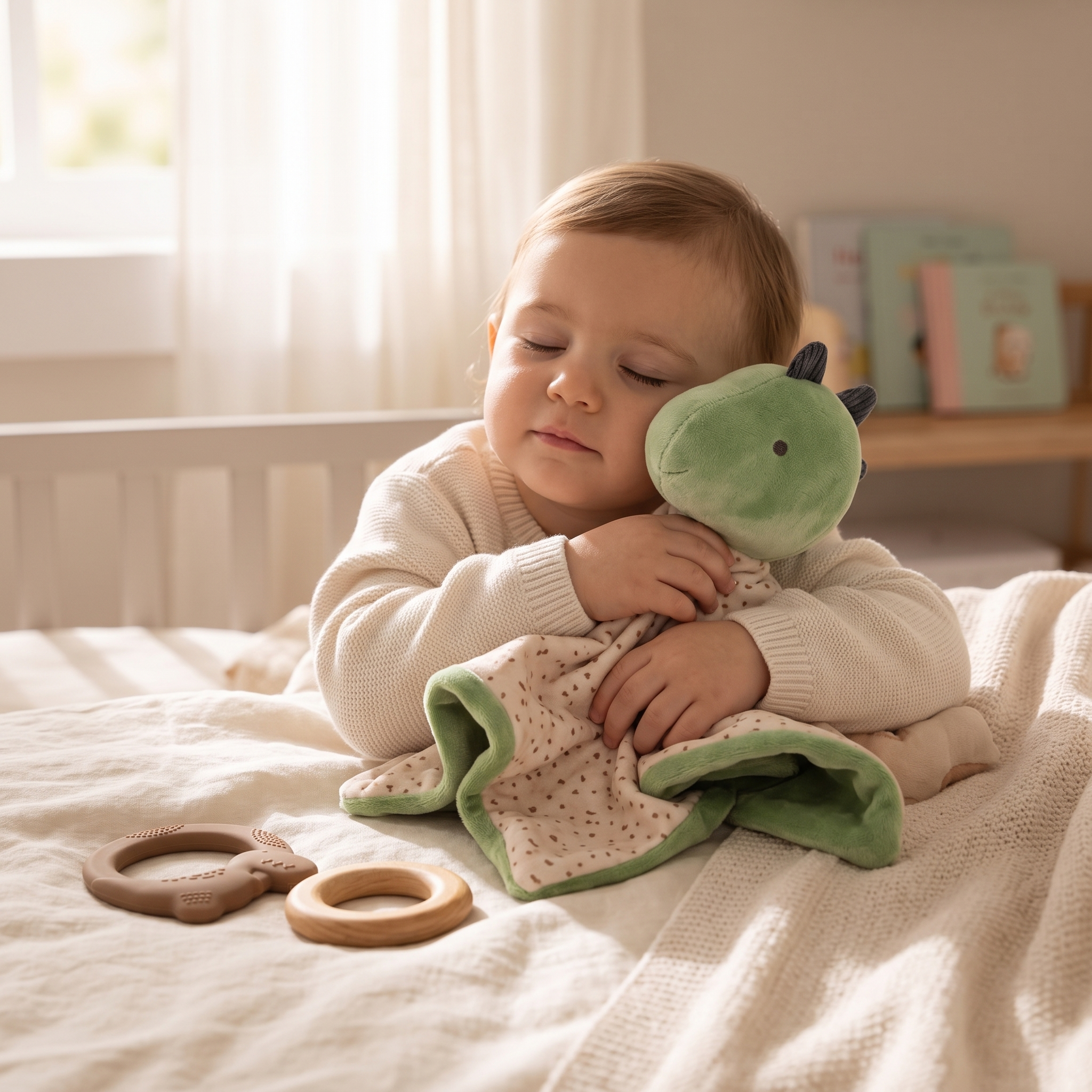 Doudou Dinosaure Plat Vert pour Bébé - Utilisation cosy intérieur