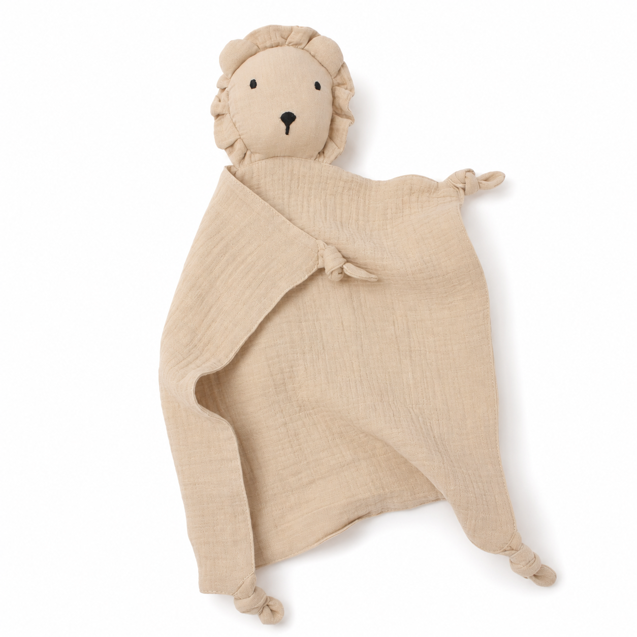 Doudou Lion en Mousseline Double Gaze - Beige