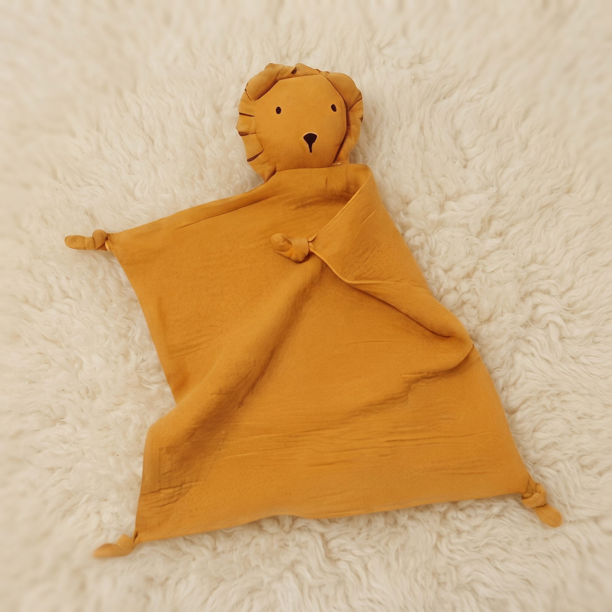 Doudou Lion en Mousseline Double Gaze - Détail matière