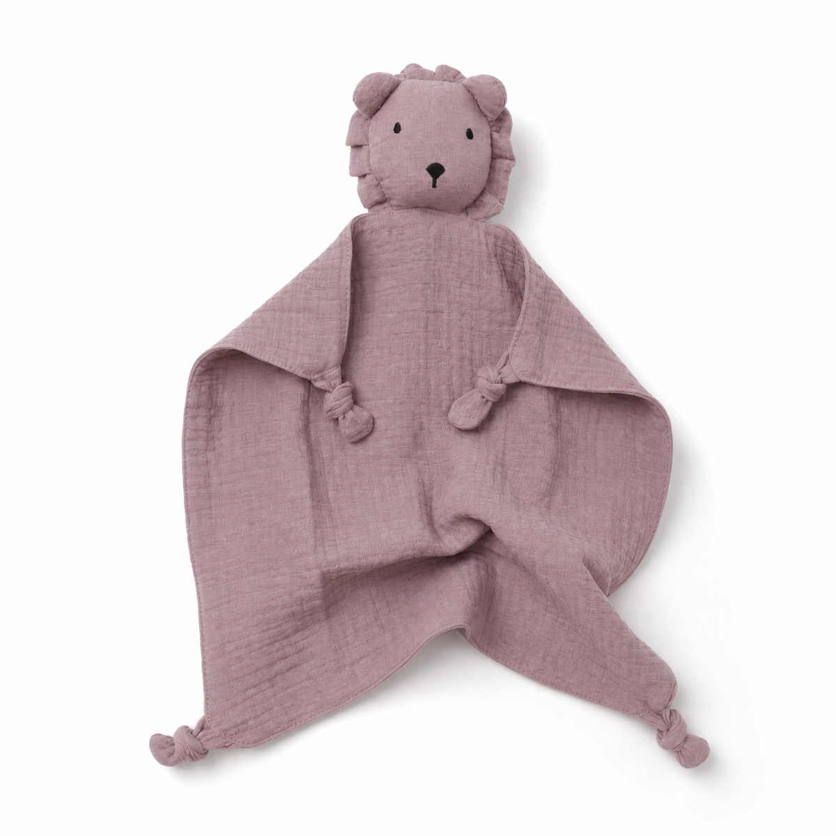 Doudou Lion en Mousseline Double Gaze - Fond blanc frontal