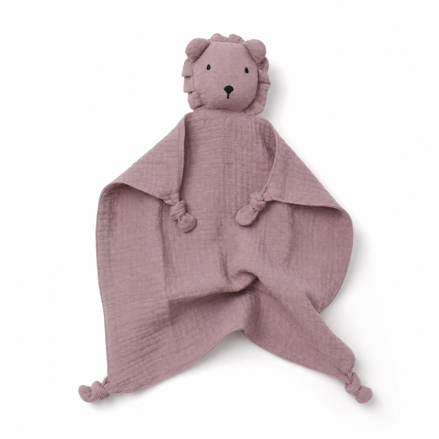 Doudou Lion en Mousseline Double Gaze - Fond blanc frontal