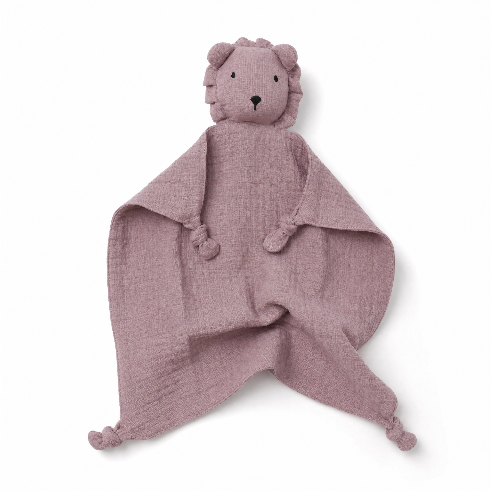Doudou Lion en Mousseline Double Gaze - Fond blanc frontal