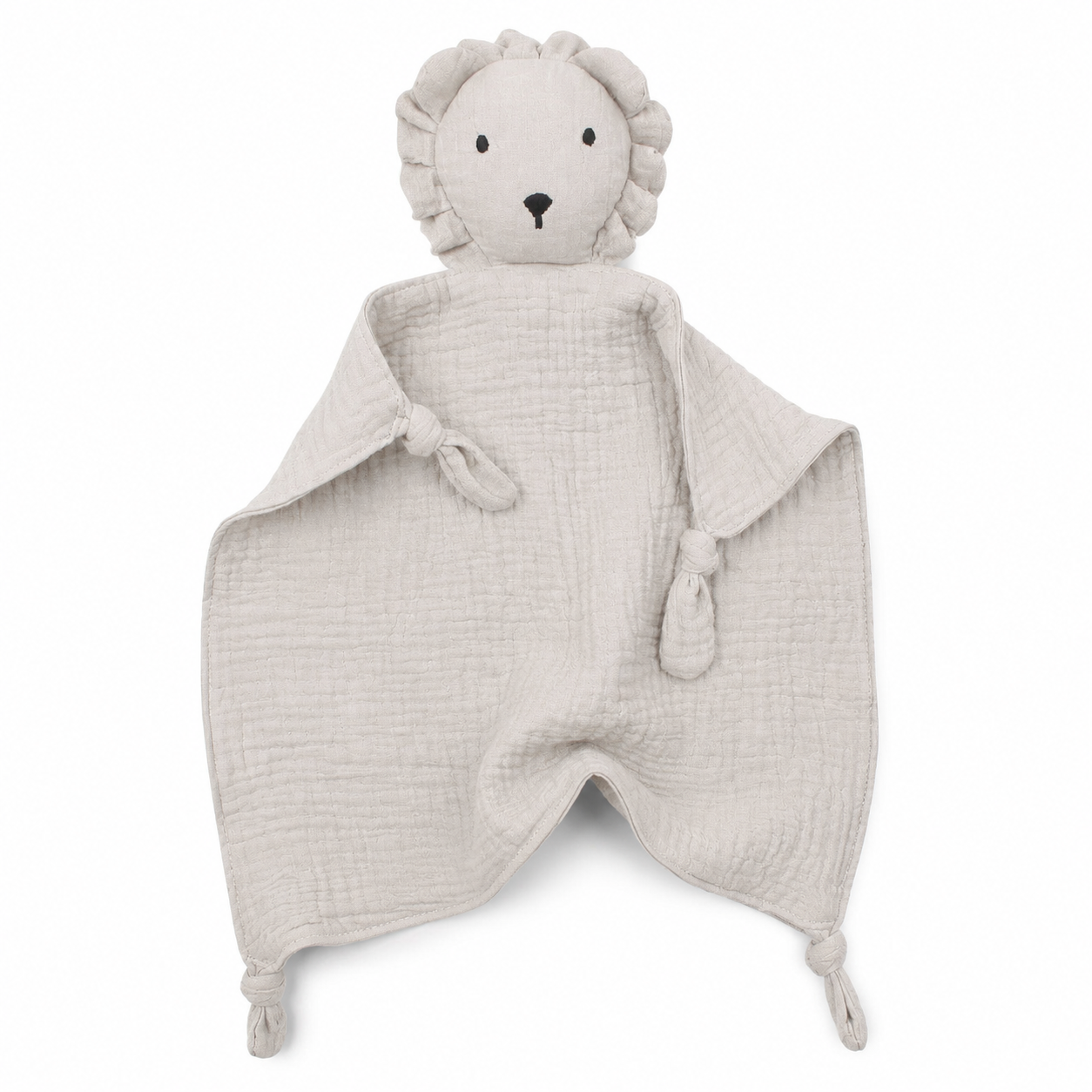 Doudou Lion en Mousseline Double Gaze - Gris