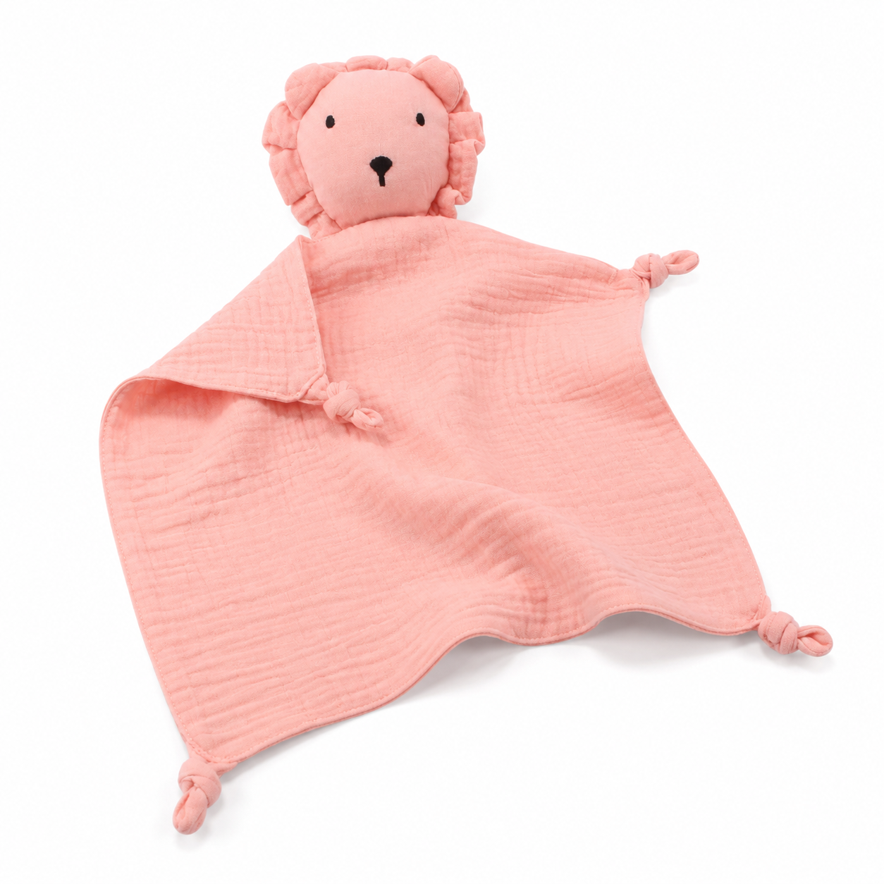 Doudou Lion en Mousseline Double Gaze - Rose