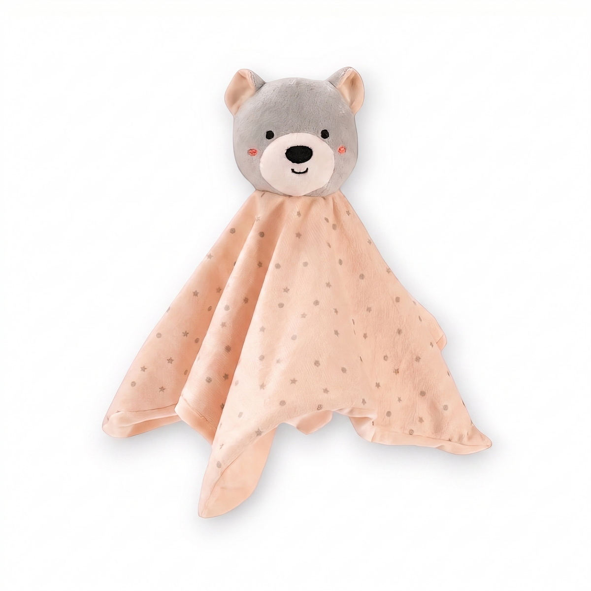 Doudou Ourson Carré Étoilé Pêche - fond blanc Frontal
