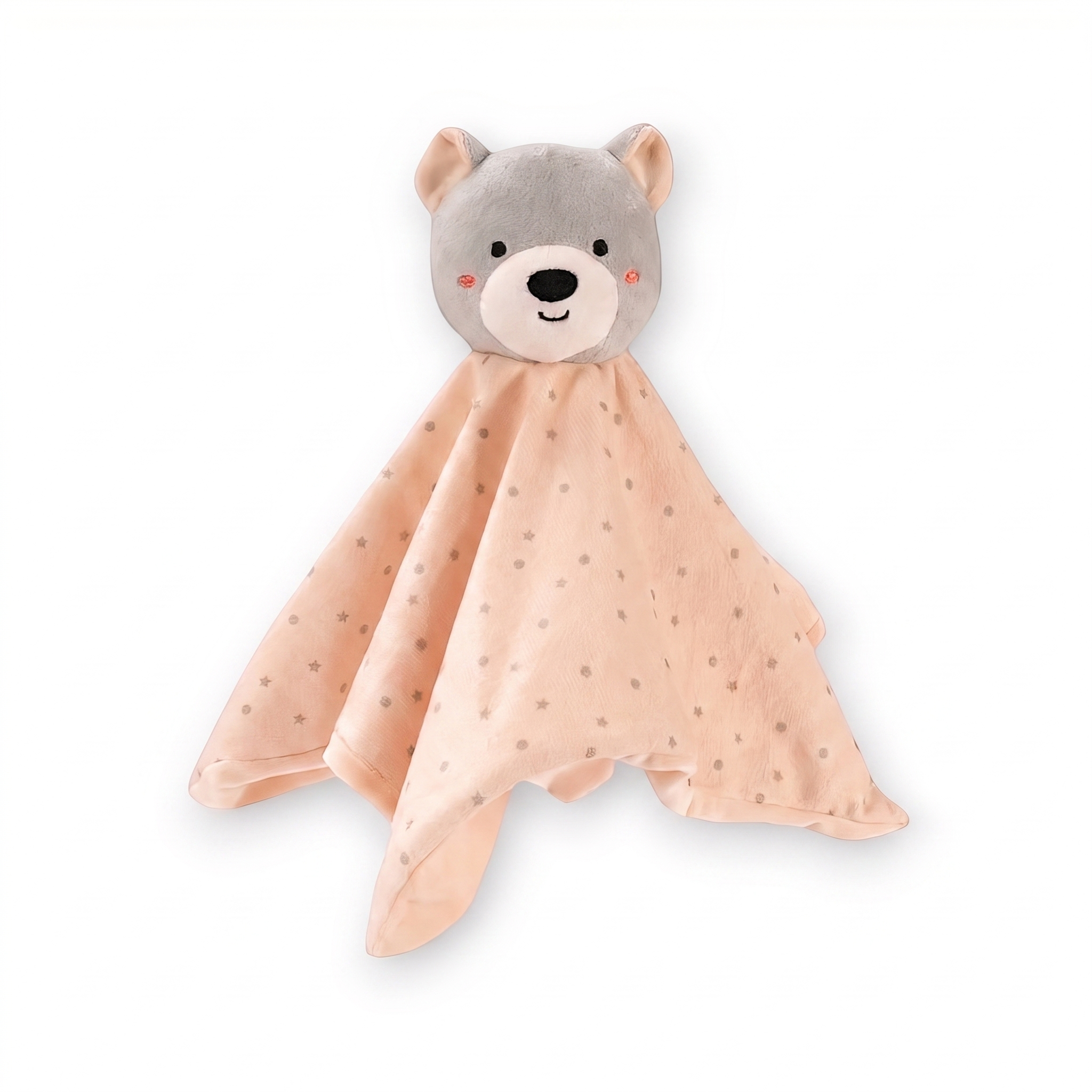 Doudou Ourson Carré Étoilé Pêche - fond blanc Frontal