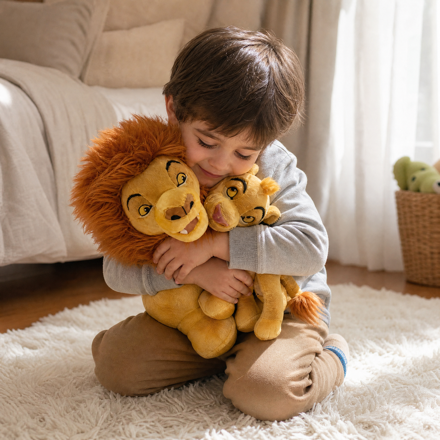 Duo Peluches Roi Lion Mufasa et Simba - Utilisation cosy intérieur