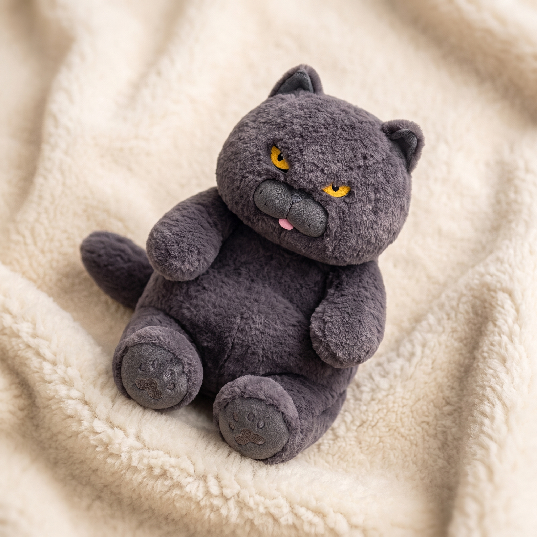 Fette graue Katze Kuscheltier - Détail matière