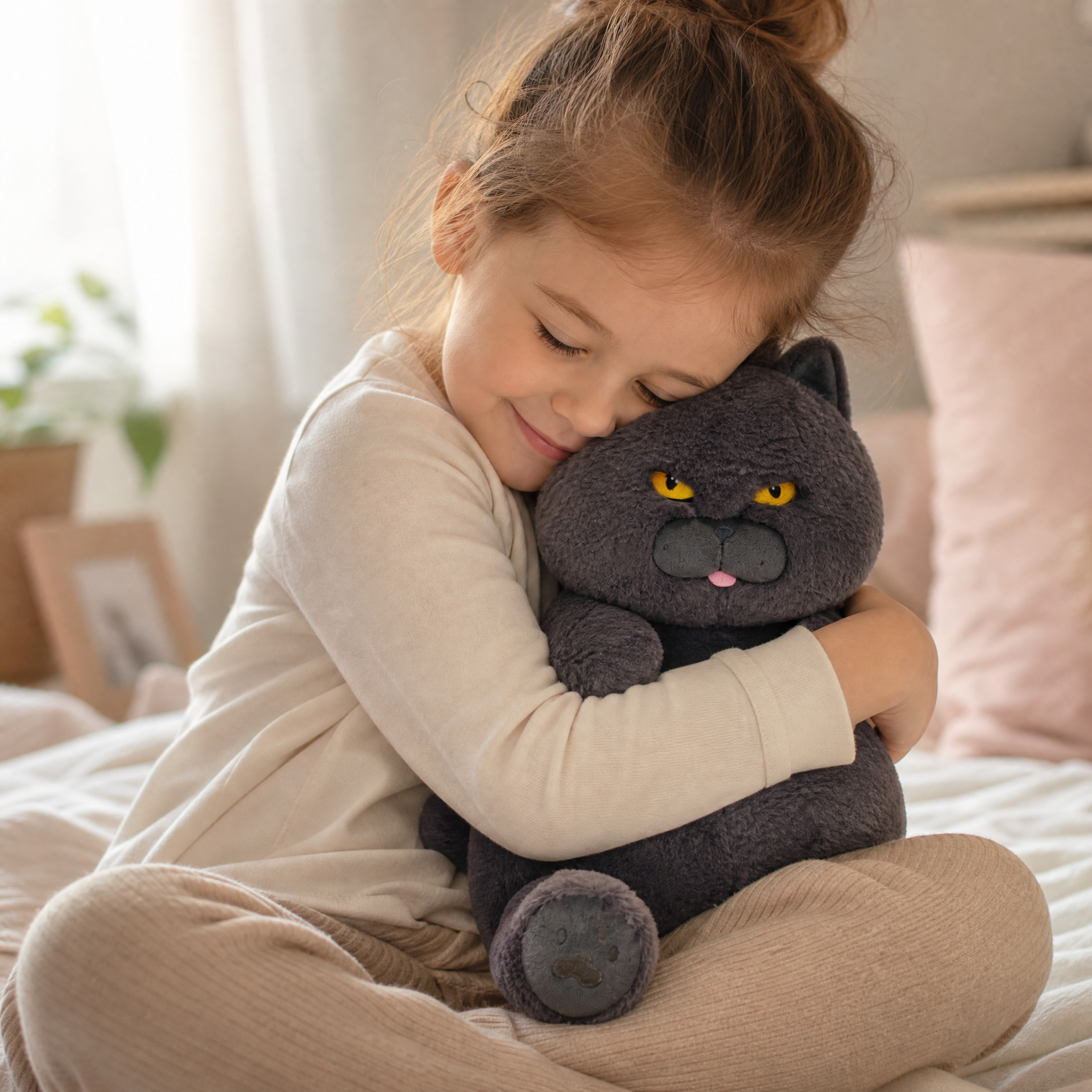 Fette graue Katze Kuscheltier - Utilisation cosy intérieur