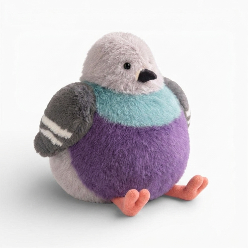 Fettes Tauben Kuscheltier flauschiger Vogel - Fond blanc angle
